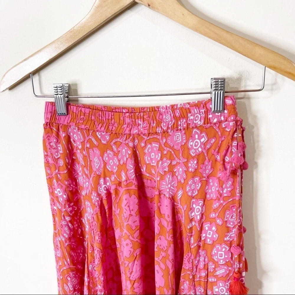 Poupette St. Barth Pink & Orange Egypt Floral Tasseled Ollie Maxi Skirt XS - Picture 3 of 8